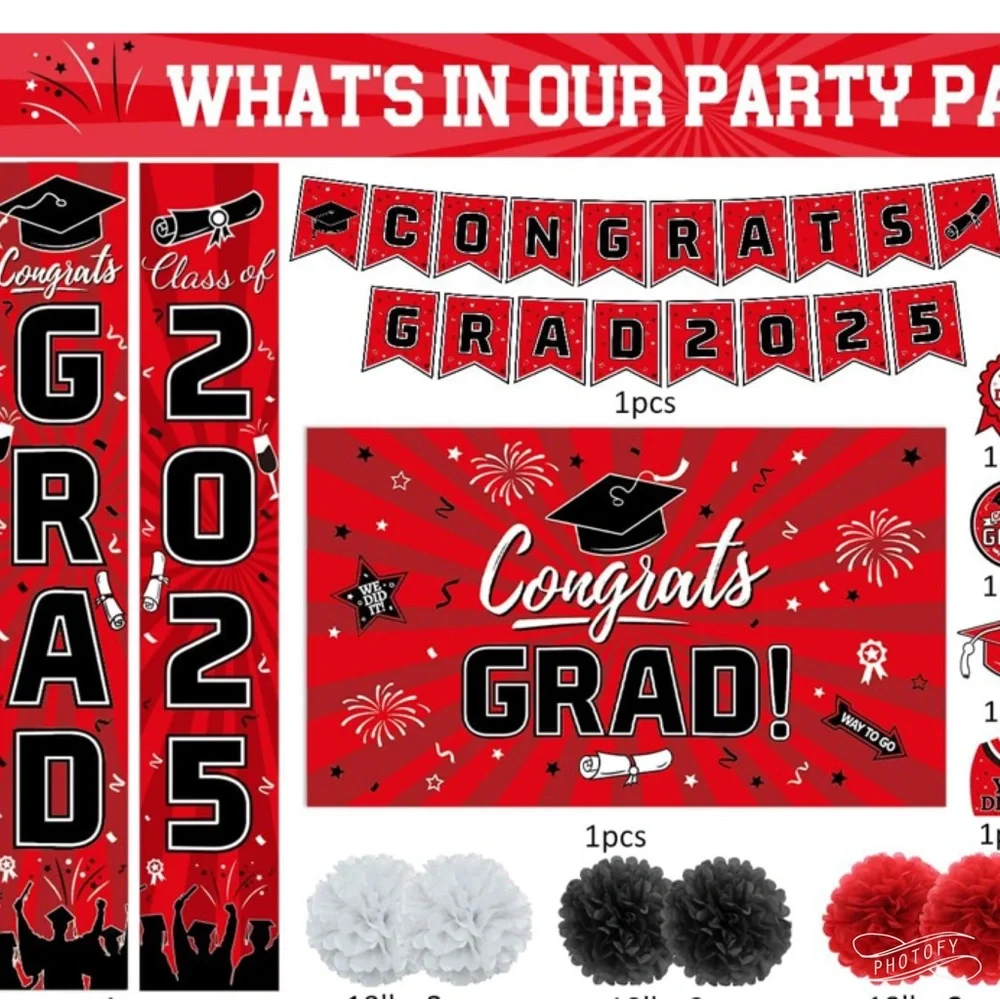 Graduation Party Decoration Set - Red and Black